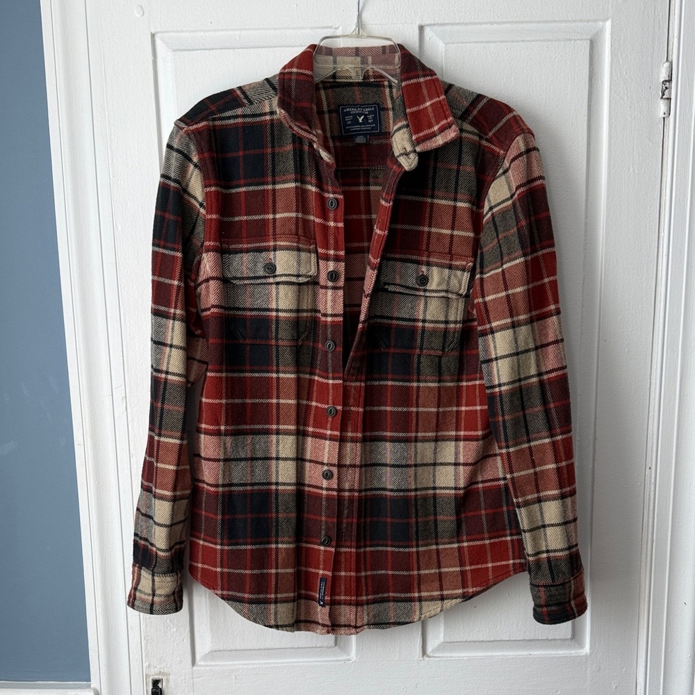 American Eagle Outfitters Rust and Black Plaid Shirt Shacket